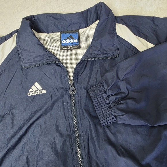 VTG Adidas Track Jacket Mens Small Blue Full Zip Windbreaker Y2K Retro Sport - Picture 1 of 14